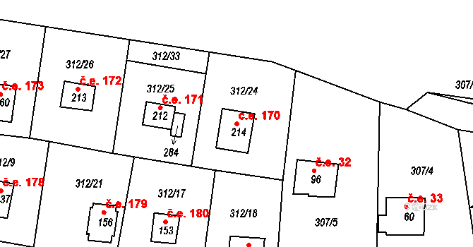 Hracholusky 170, Úlice na parcele st. 214 v KÚ Hracholusky nade Mží, Katastrální mapa