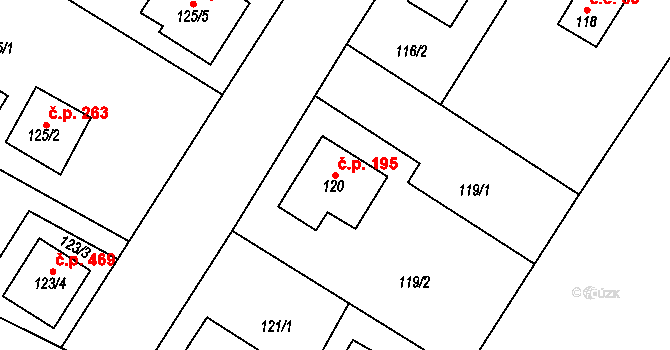 Senec 195, Zruč-Senec na parcele st. 120 v KÚ Senec u Plzně, Katastrální mapa