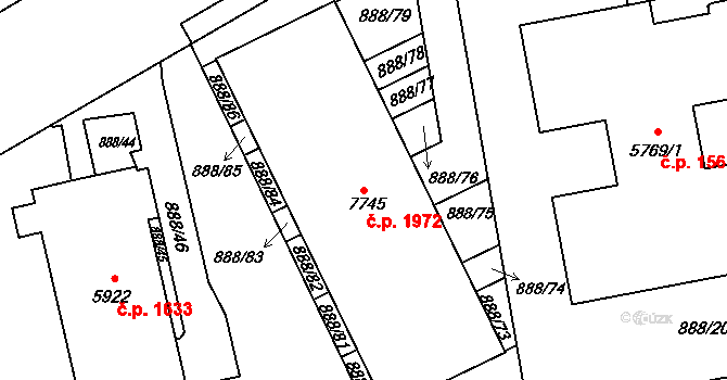 Beroun-Město 1972, Beroun na parcele st. 7745 v KÚ Beroun, Katastrální mapa