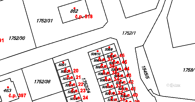 Libouchec 37 na parcele st. 506/10 v KÚ Libouchec, Katastrální mapa