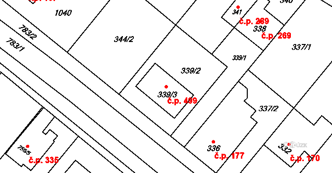 Křelov 499, Křelov-Břuchotín na parcele st. 339/3 v KÚ Křelov, Katastrální mapa