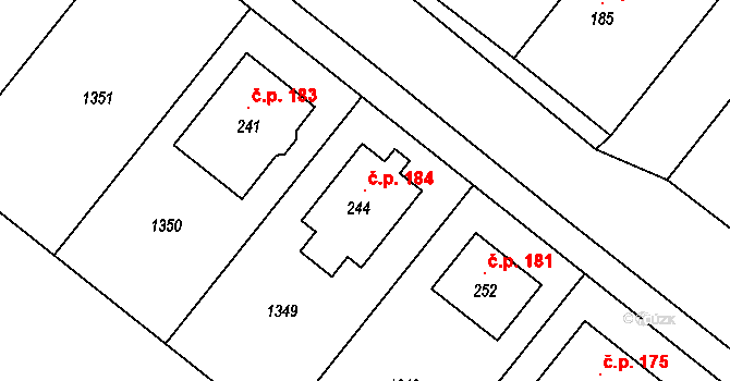 Dřevnovice 184 na parcele st. 244 v KÚ Dřevnovice, Katastrální mapa