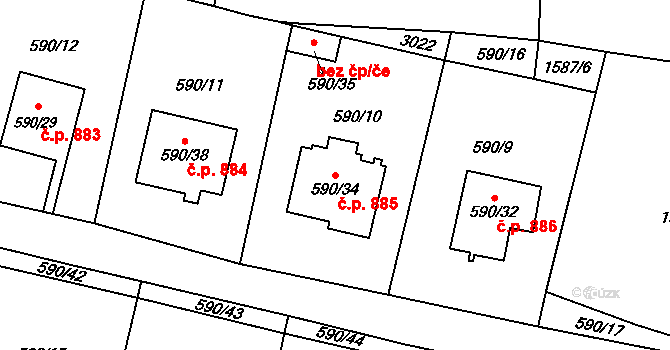 Dobruška 885 na parcele st. 590/34 v KÚ Dobruška, Katastrální mapa