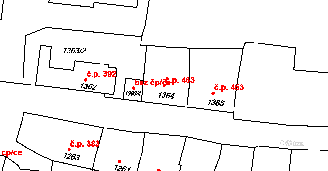 Klobouky u Brna 463 na parcele st. 1364 v KÚ Klobouky u Brna, Katastrální mapa