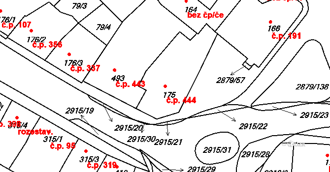 Bystřice pod Hostýnem 444 na parcele st. 175 v KÚ Bystřice pod Hostýnem, Katastrální mapa