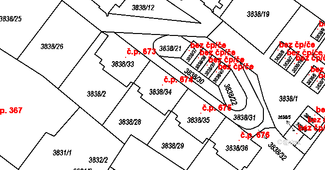 Liberec IV-Perštýn 674, Liberec na parcele st. 3838/34 v KÚ Liberec, Katastrální mapa