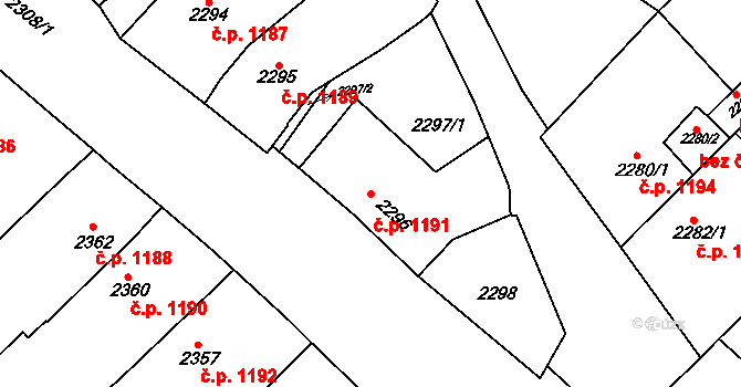Rakšice 1191, Moravský Krumlov na parcele st. 2296 v KÚ Moravský Krumlov, Katastrální mapa
