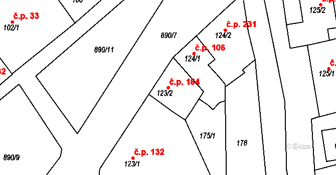 Kokory 184 na parcele st. 123/2 v KÚ Kokory, Katastrální mapa