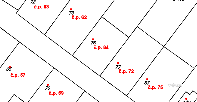 Nouzov 64, Chotěšice na parcele st. 76 v KÚ Nouzov u Dymokur, Katastrální mapa