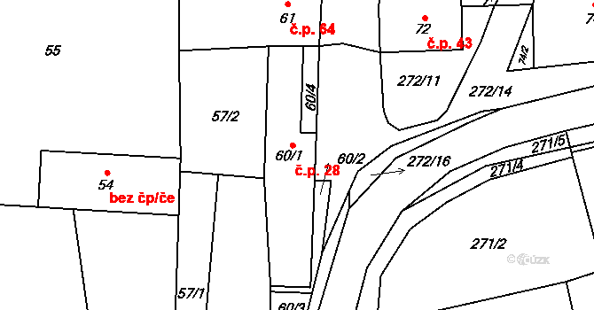 Honice 28, Stochov na parcele st. 60/1 v KÚ Honice, Katastrální mapa