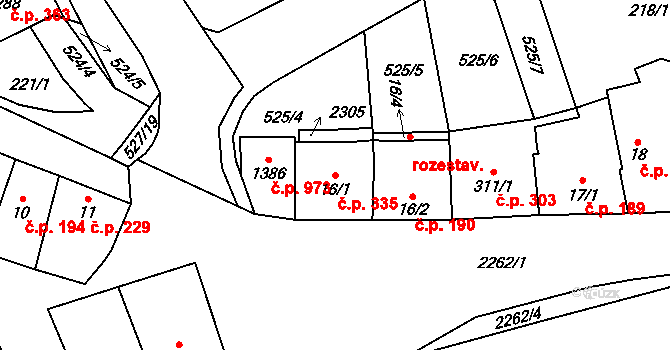Lišov 335 na parcele st. 16/1 v KÚ Lišov, Katastrální mapa