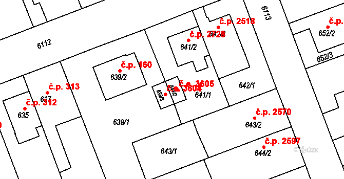Jihlava 3605 na parcele st. 641/3 v KÚ Jihlava, Katastrální mapa