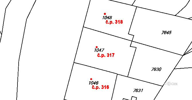 Telč-Štěpnice 317, Telč na parcele st. 1047 v KÚ Telč, Katastrální mapa