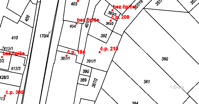 Vnorovy 213 na parcele st. 391/1 v KÚ Vnorovy, Katastrální mapa