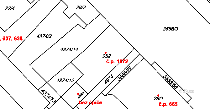 Veselí nad Moravou 1072 na parcele st. 952 v KÚ Veselí-Předměstí, Katastrální mapa