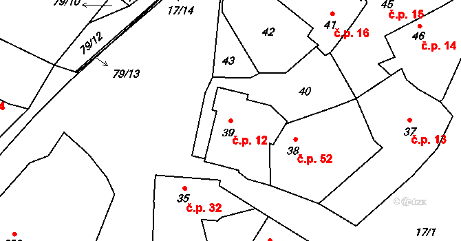 Hřebeč 12 na parcele st. 39 v KÚ Hřebeč, Katastrální mapa