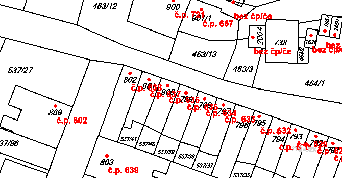 Polná 636 na parcele st. 800 v KÚ Polná, Katastrální mapa