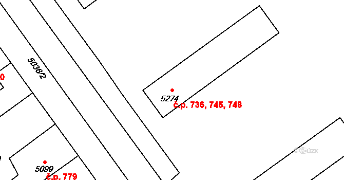 Kročehlavy 736,745,748, Kladno na parcele st. 5274 v KÚ Kročehlavy, Katastrální mapa
