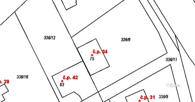 Lísek 24, Postupice na parcele st. 75 v KÚ Jemniště, Katastrální mapa