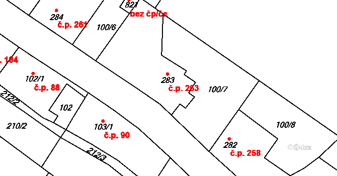 Cerhenice 263 na parcele st. 283 v KÚ Cerhenice, Katastrální mapa