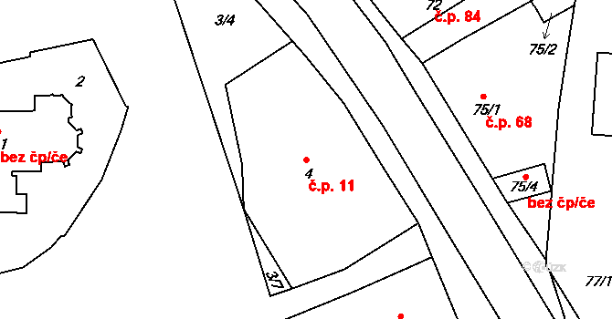 Mochov 11 na parcele st. 4 v KÚ Mochov, Katastrální mapa