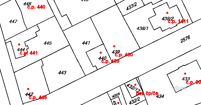 Stará Boleslav 459, Brandýs nad Labem-Stará Boleslav na parcele st. 440 v KÚ Stará Boleslav, Katastrální mapa