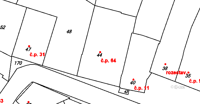 Břuchotín 64, Křelov-Břuchotín na parcele st. 44 v KÚ Břuchotín, Katastrální mapa