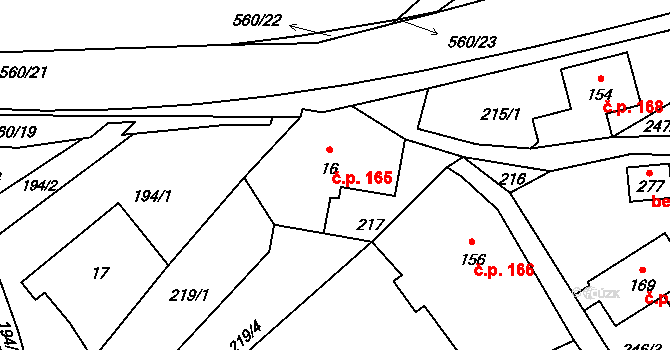Prácheň 165, Kamenický Šenov na parcele st. 16 v KÚ Prácheň, Katastrální mapa