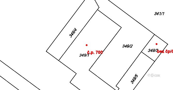 Lutyně 700, Orlová na parcele st. 349/1 v KÚ Horní Lutyně, Katastrální mapa