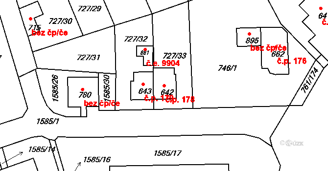 Děčín IX-Bynov 178, Děčín na parcele st. 642 v KÚ Bynov, Katastrální mapa