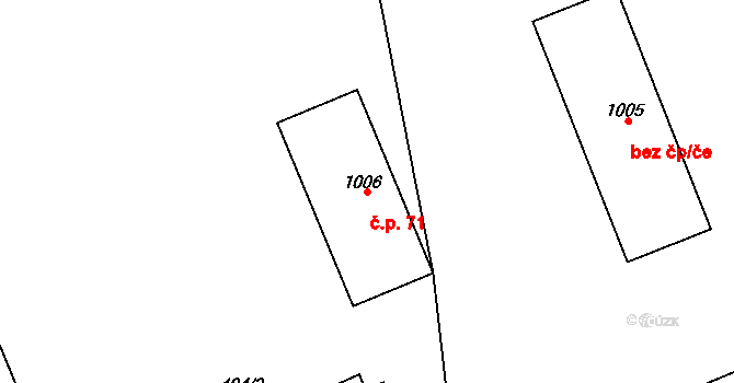 Neřežín 71, Chaloupky na parcele st. 1006 v KÚ Chaloupky v Brdech, Katastrální mapa