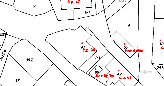 Studnice 36, Lodhéřov na parcele st. 41 v KÚ Studnice u Lodhéřova, Katastrální mapa
