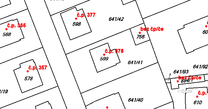 Chýnov 378 na parcele st. 599 v KÚ Chýnov u Tábora, Katastrální mapa