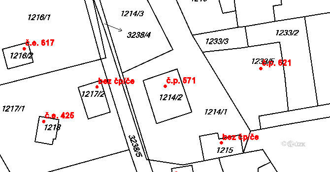 Planá nad Lužnicí 571 na parcele st. 1214/2 v KÚ Planá nad Lužnicí, Katastrální mapa