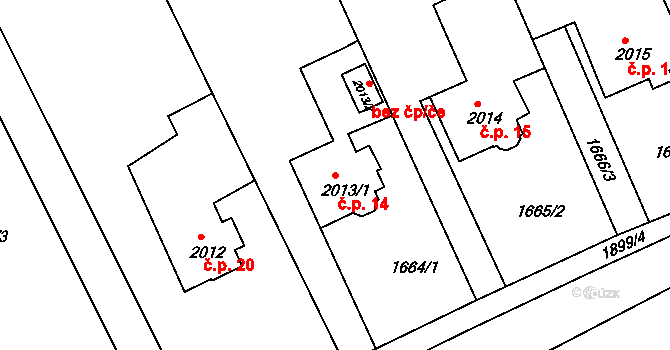 Sedličky 14, Jičín na parcele st. 2013/1 v KÚ Jičín, Katastrální mapa