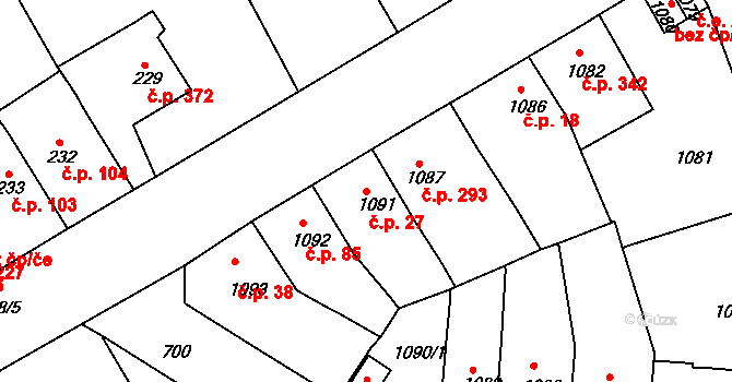 Střekov 27, Ústí nad Labem na parcele st. 1091 v KÚ Střekov, Katastrální mapa