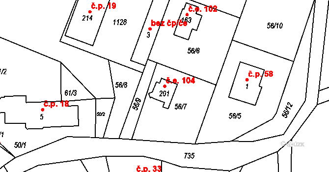 Rviště 104, Orlické Podhůří na parcele st. 201 v KÚ Rviště, Katastrální mapa