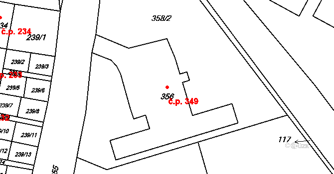 Miřetice u Klášterce nad Ohří 349, Klášterec nad Ohří na parcele st. 356 v KÚ Miřetice u Klášterce nad Ohří, Katastrální mapa