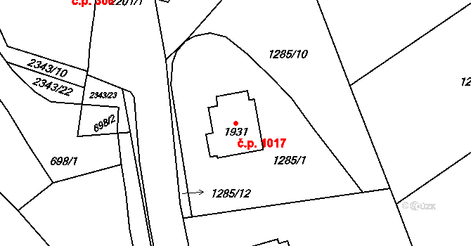 Litomyšl-Město 1017, Litomyšl na parcele st. 1931 v KÚ Litomyšl, Katastrální mapa