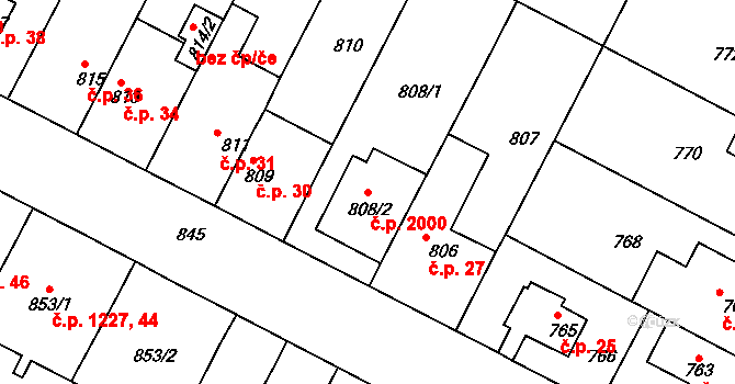Černá Pole 2000, Brno na parcele st. 808/2 v KÚ Černá Pole, Katastrální mapa
