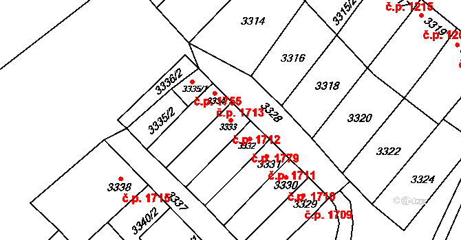 Líšeň 1712, Brno na parcele st. 3333 v KÚ Líšeň, Katastrální mapa