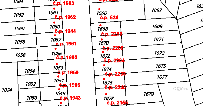 Židenice 2204, Brno na parcele st. 1672 v KÚ Židenice, Katastrální mapa