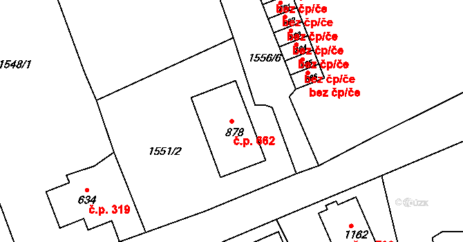 Česká Kamenice 662 na parcele st. 878 v KÚ Česká Kamenice, Katastrální mapa