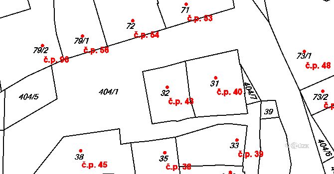 Myslechovice 43, Litovel na parcele st. 32 v KÚ Myslechovice, Katastrální mapa