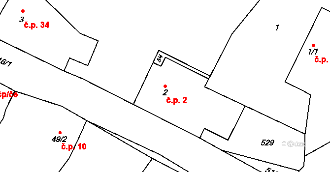 Mštěnovice 2, Lešná na parcele st. 2 v KÚ Mštěnovice, Katastrální mapa