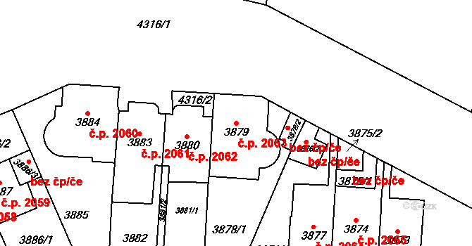 Vinohrady 2063, Praha na parcele st. 3879 v KÚ Vinohrady, Katastrální mapa