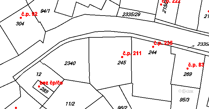 Deštná 211 na parcele st. 245 v KÚ Deštná u Jindřichova Hradce, Katastrální mapa