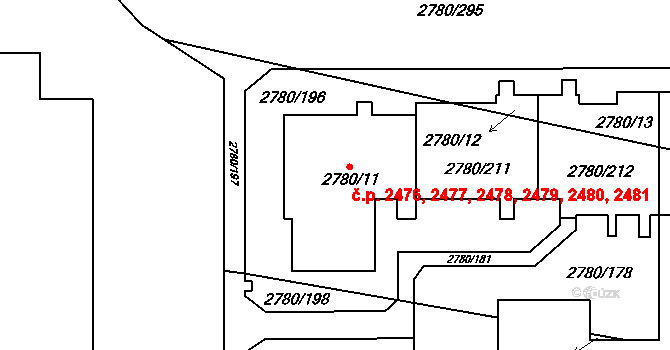 Stodůlky 2476,2477,2478,2479,, Praha na parcele st. 2780/11 v KÚ Stodůlky, Katastrální mapa