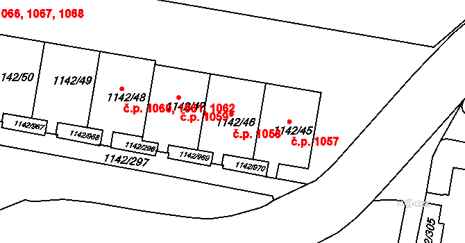 Řepy 1058, Praha na parcele st. 1142/46 v KÚ Řepy, Katastrální mapa