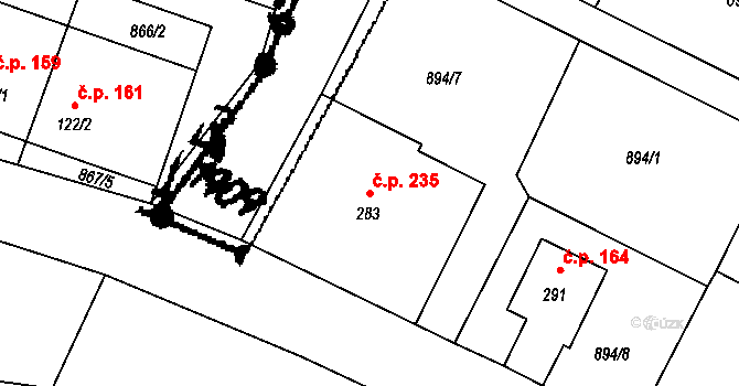 Otovice 235 na parcele st. 283 v KÚ Otovice u Broumova, Katastrální mapa
